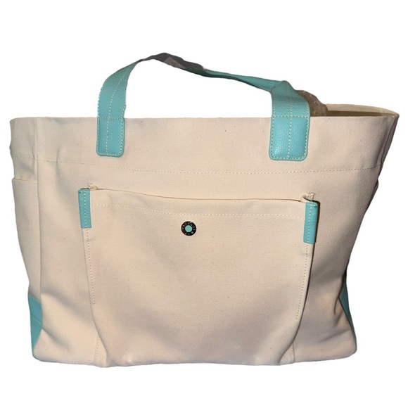 TIFFANY & CO Large Tiffany Blue/Natural Canvas Leather Trim Canvas Tote Bag - Picture 14 of 14